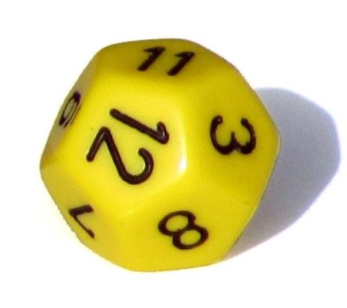 Ziffernwürfel 1-12 - gelb